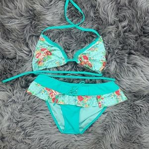 Super Cute XL bikini mint / turquoise flowered